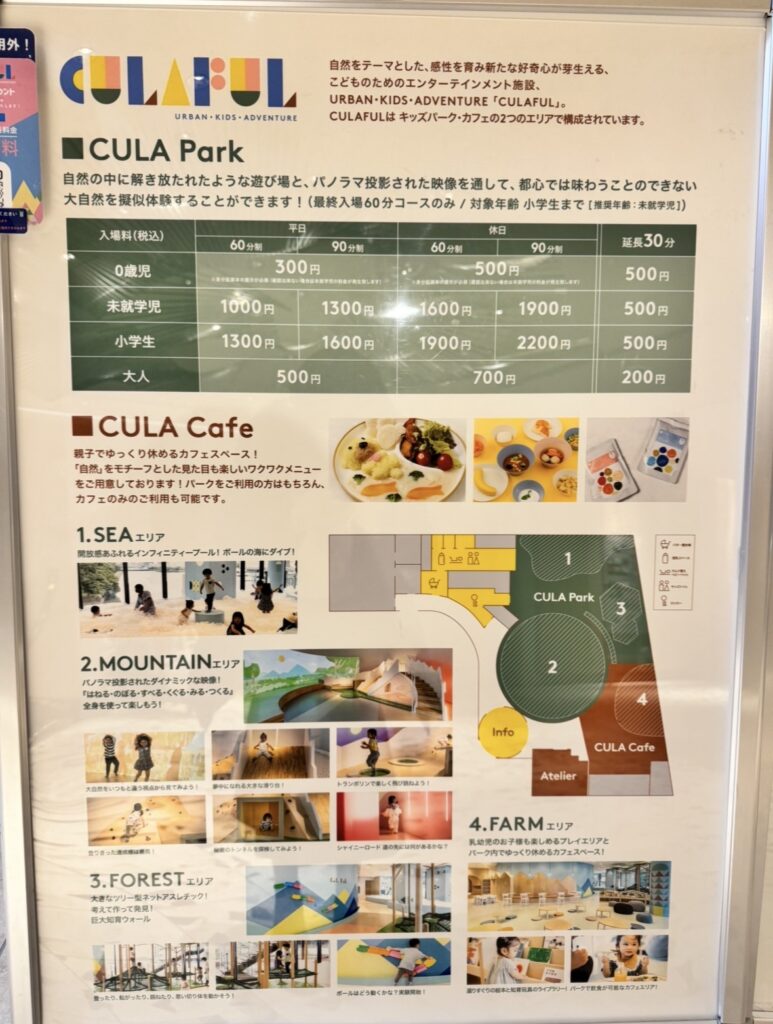 浜松町キュラフルの料金表。0歳児は身分証提示が必要で、未提示の場合は未就学児料金になる注意点あり。