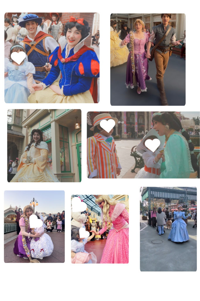 ディズニーランドのエントランスでプリンセスとグリーティングできる午後以降の様子
